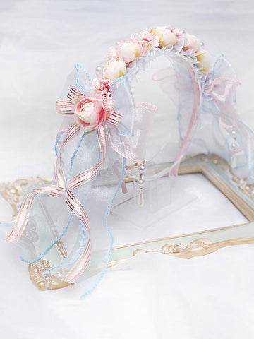 Lolita Wedding Headband KC Flower Ribbons Bows Lolita Hair Accessories