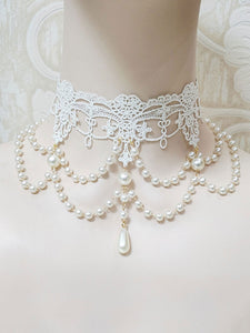 Lolita Necklace White Pearls Lolita Wedding Dress Poly Cotton Blend