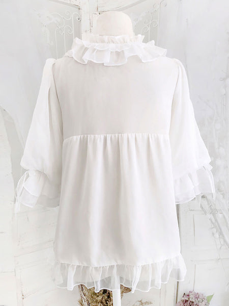 Sweet Lolita Blouses Lolita White Lolita Top Half Sleeves Bows Printed Lolita Shirt
