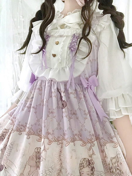 Sweet Lolita JSK Dress Lolita Printed Bows Light Sky Blue Lolita Jumper Skirts