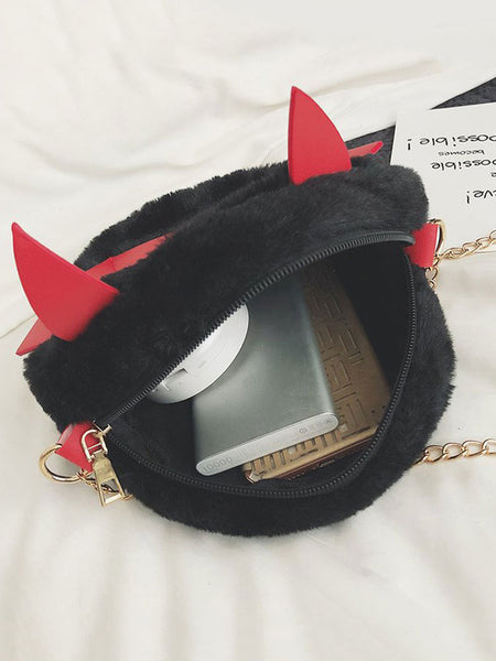 Gothic Lolita Bag Black Short Plush Shoulder Bag Lolita Accessories