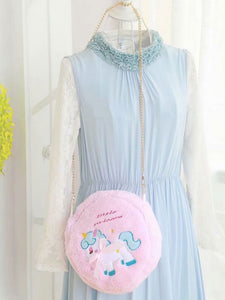 Sweet Lolita Bag Light Sky Blue Long Plush Animal Print Cross Body Bag Lolita Accessories
