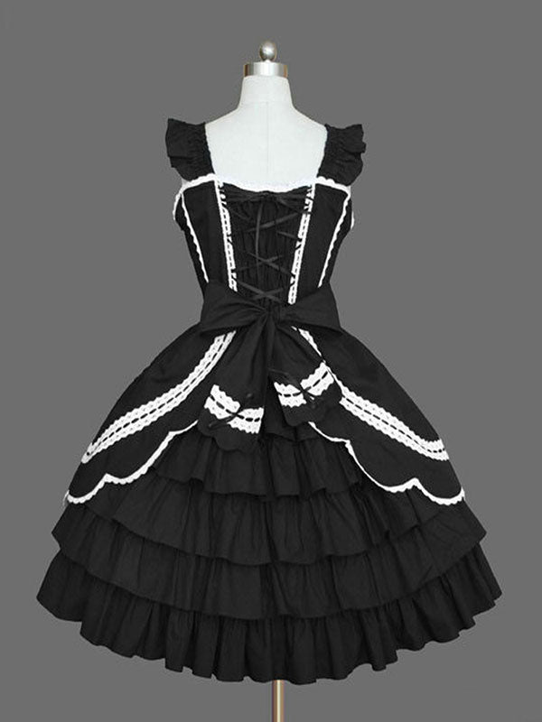 Sweet Lolita JSK Dress Black Sleeveless Ruffles Lolita Jumper Skirts