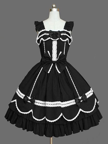Sweet Lolita JSK Dress Black Sleeveless Ruffles Lolita Jumper Skirts