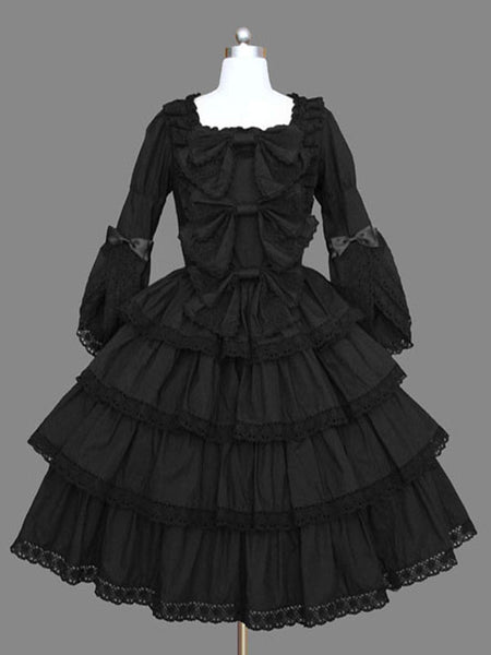 Gothic Lolita OP Dress Black Ruffles Lolita One Piece Dresses
