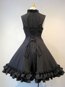 Gothic Lolita JSK Dress Lace Up Black Lolita Jumper Skirts