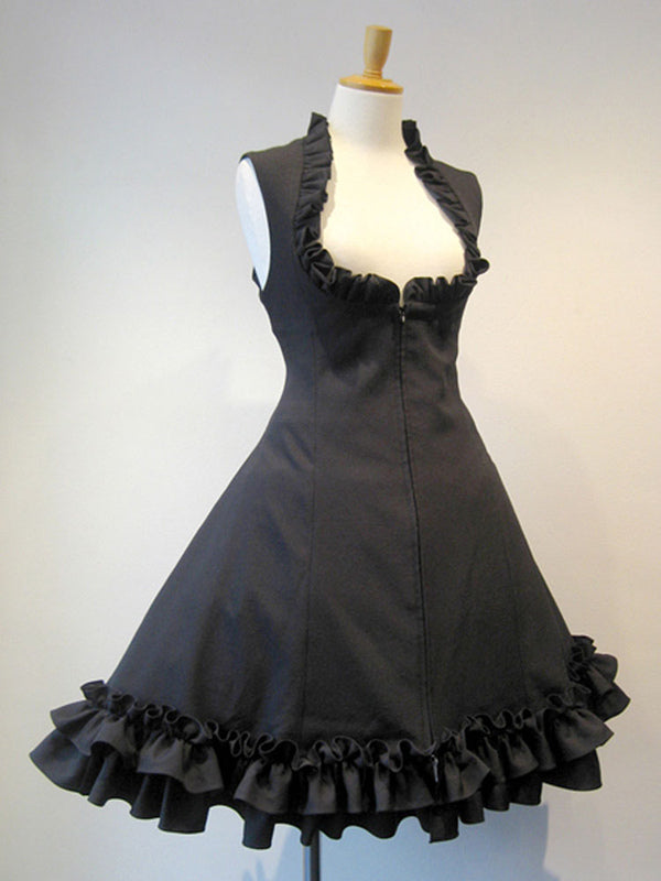 Gothic Lolita JSK Dress Lace Up Black Lolita Jumper Skirts