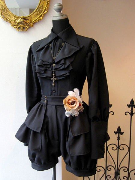 Gothic Lolita Blouses Black Long Sleeves Ruffles Lolita Top Lolita Shirt