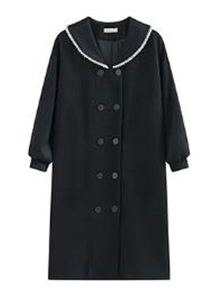 Sweet Lolita Coats Black Piping Overcoat Synthetic Lolita Outwears