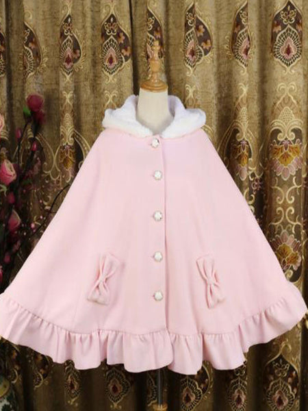 Sweet Lolita Poncho White Synthetic Piping Winter Lolita Outwears