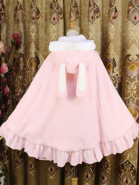 Sweet Lolita Poncho White Synthetic Piping Winter Lolita Outwears