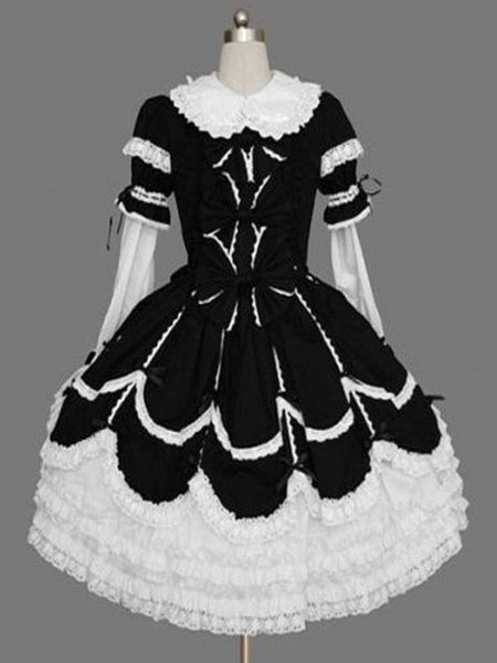 Gothic Lolita Long Sleeve Casual Dress Black Cotton Blend Lolita Dress