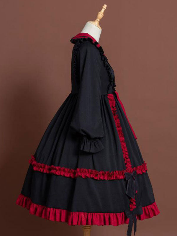 Classic Lolita OP Dress Bow Ruffles Two Tone Lolita One Piece Dresses
