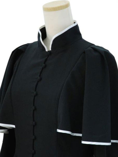 Gothic Lolita OP Dress Caped Ruflfe Black Long Sleeves Lolita One Piece Dresses