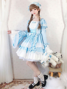 Sweet Lolita OP Dress Lace Bows Lolita One Piece Dresses Maid Costume