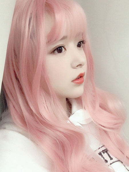 Sweet Lolita Wig Long Tousled Soft Pink Lolita Hair Wigs With Bangs
