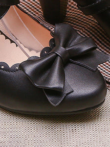 Sweet Lolita Footwear White Bows PU Leather Prism Heel Lolita Shoes