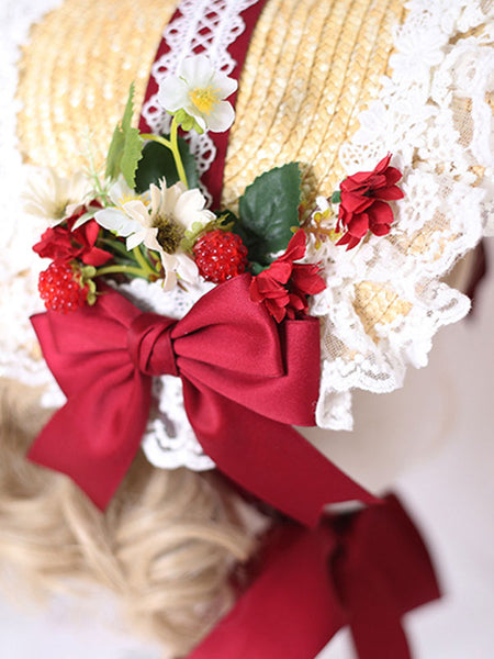 Sweet Lolita Bonnet Lace Bow Flowers Lolita Hat