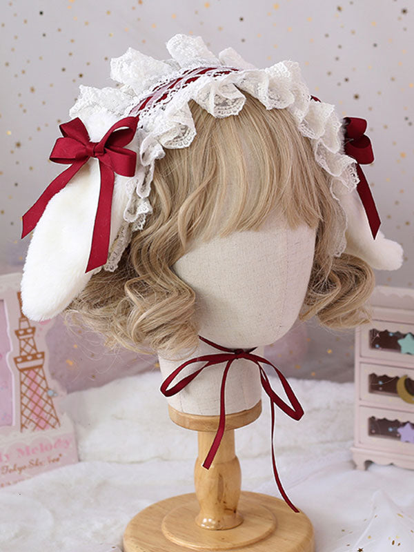Sweet Lolita Headdress Bunny Ears Lace Bows Lace Headband