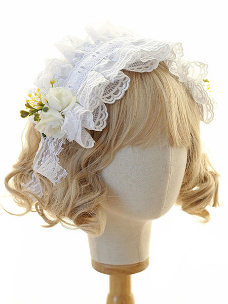 Sweet Lolita Headdress White Lace Flower Headwear Lolita Hair Accessories
