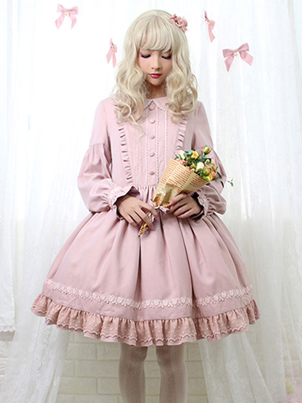 Sweet Lolita OP Dress Ruffles Long Sleeves Lolita One Piece Dresses
