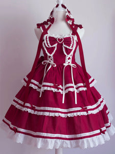 Sweet Lolita JSK Dress Bow Ruffles Lace Up Lolita Jumper Skirts