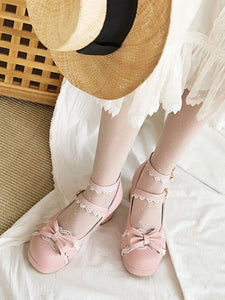 Sweet Lolita Footwear Black Bows Lace Round Toe PU Leather Lolita Pumps