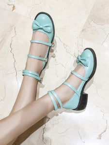 Sweet Lolita Shoes Bows Round Toe PU Leather Lolita Pumps
