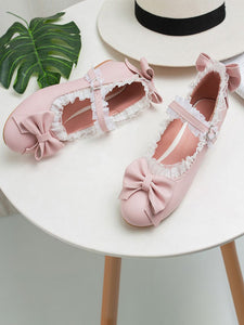 Sweet Lolita Footwear Bows Lace Round Toe PU Leather Lolita Pumps