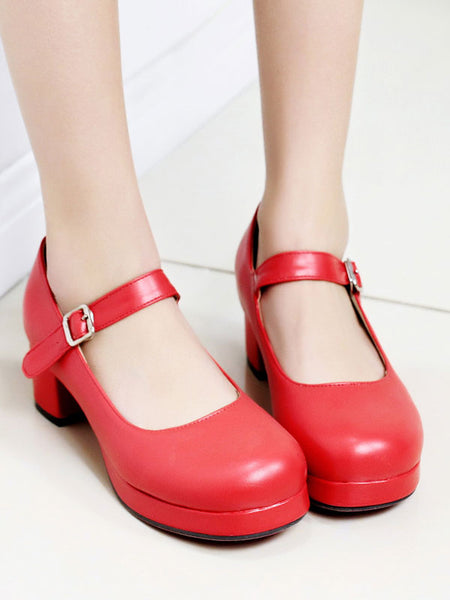 Sweet Lolita Footwear Round Toe PU Leather Ankle Strap Lolita Pumps