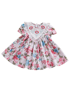 Kids Lolita Dress Floral Print Short Sleeve Summer Dress