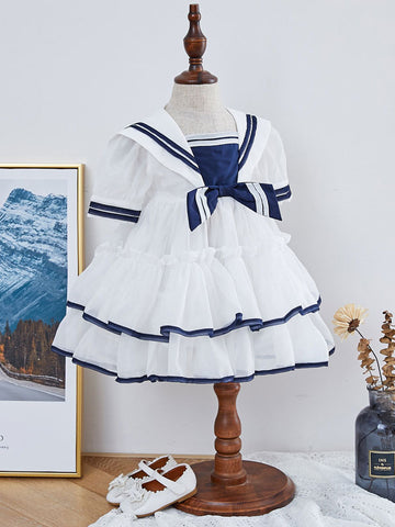 Kids Lolita Dress Sailor Style Tiered Flower Girl Dress