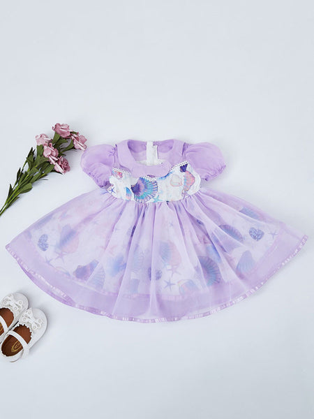 Kids Lolita Dress Starfish Print Puff Sleeve Flower Girl Dress