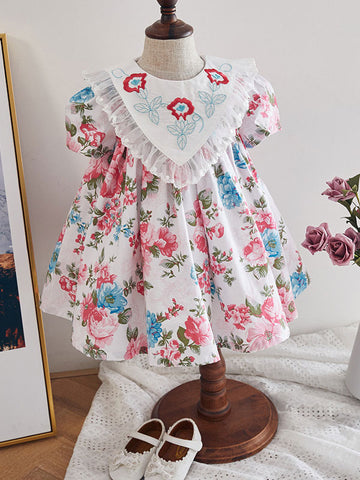 Kids Lolita Dress Floral Print Short Sleeve Summer Dress