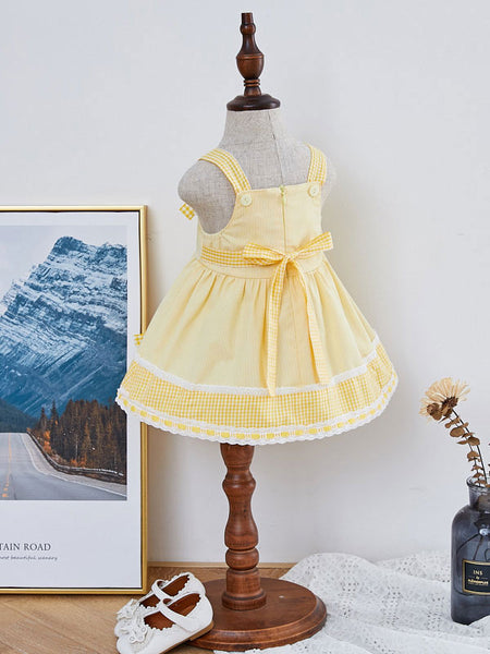 Kids Lolita Dress JSK Yellow Plaid Lolita Jumper Skirt