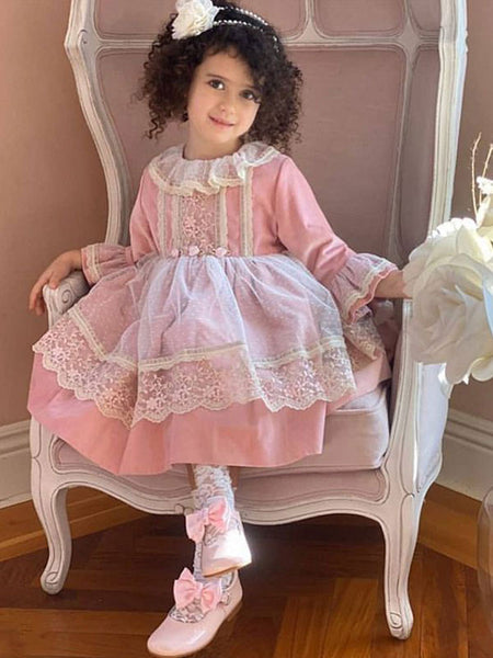 Kids Lolita Dress Lace Long Sleeve Princess Dress