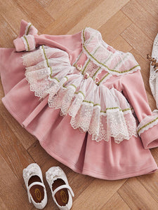 Kids Lolita Dress Lace Long Sleeve Princess Dress