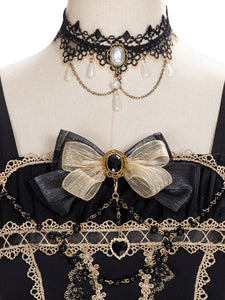 Sweet Lolita JSK Dress Lace Up Bows Tulle Polyester Black Lolita Jumper Skirts