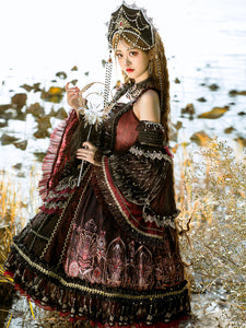 Classic Lolita JSK Dress Burgundy Sleeveless Bows Beaded Lolita Jumper Skirts