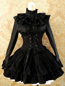 Gothic Lolita Dress SK Lavender High Waist Lace Up Ruffles Lolita Skirt