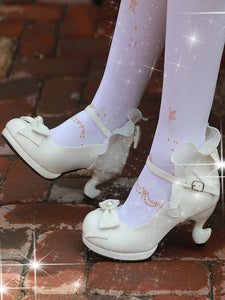 Classic Lolita Pumps Bow Strappy Ruffle PU Deep Blue Lolita Footwear