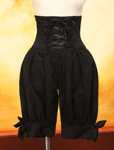 Black Cotton Lolita Shorts Lace Up Shirring Bows Lolita Pants