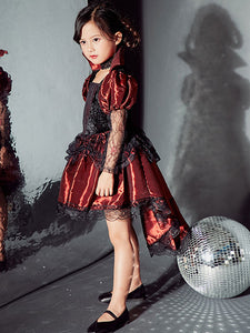 Lolita Dress For Children Gothic Lolita OP Dress Lace Trim Shimmering Burgundy Lolita One Piece Dress