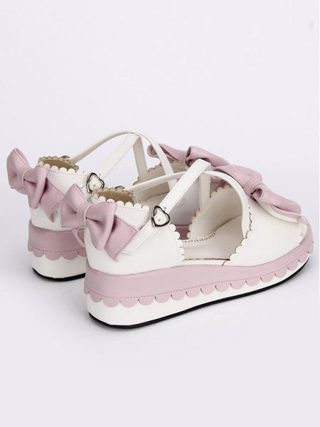 Sweet White Lolita Sandals Platform Pink Bows Ankle Straps Bows