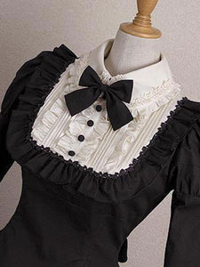 Gothic Lolita Dress OP Black Bows Ruffles Cotton Lolita One Piece Dress