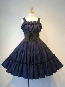 Gothic Lolita JSK Dress Ruffle Pleated Lace Up Black Lolita Jumper Skirt
