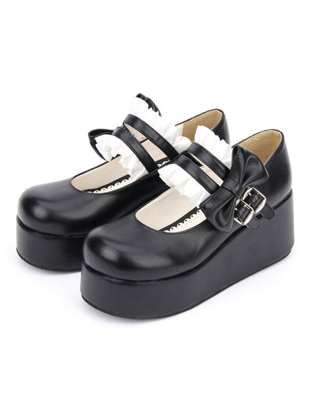 Sweet Lolita Shoes Black Round Toe Platform Low Top Mary Jane Shoes