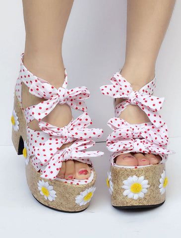 Sweet Lolita Shoes Pink Bow Platform Polka Dot Lolita Sandals