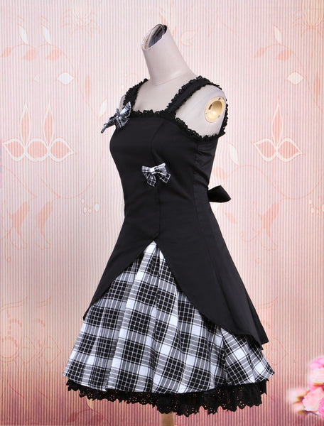 Gothic Lolita Dress JSK Black Gingham Applique Lolita Jumper Skirt