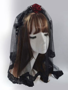 Gothic Lolita Headdress Tulle Lace Flower Black Lolita Veil